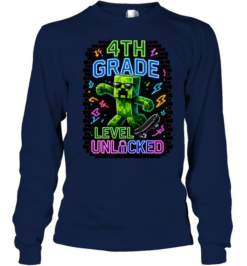 4th Grade Level Unlocked Gaming T- with Cartoon Creeper Skater Long Sleeved T-shirt