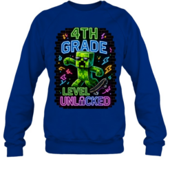 4th Grade Level Unlocked Gaming T- with Cartoon Creeper Skater Unisex Sweatshirt