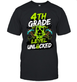 4th Grade Level Unlocked Gaming T- with Distressed Pixel Monster Classic Men's T-shirt