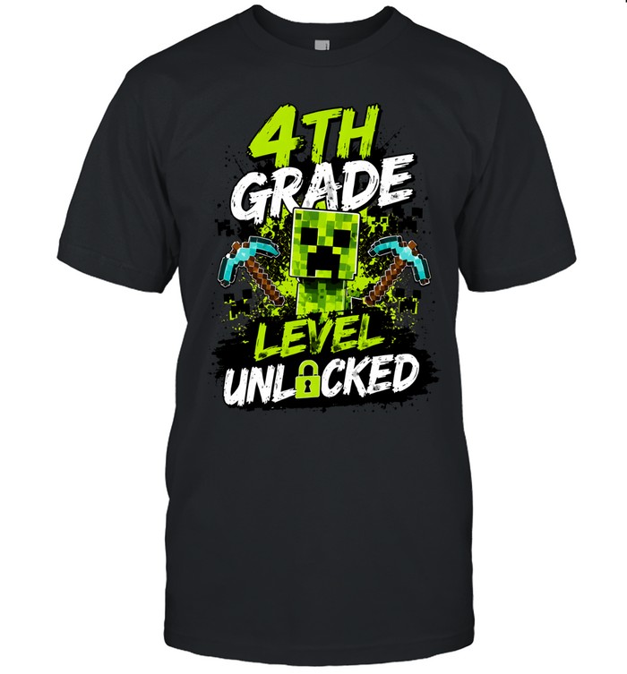 4th Grade Level Unlocked Gaming T- with Distressed Pixel Monster Classic Men's T-shirt