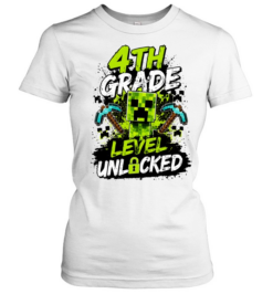 4th Grade Level Unlocked Gaming T- with Distressed Pixel Monster Classic Women's T-shirt
