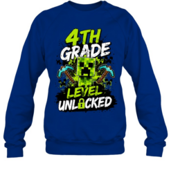 4th Grade Level Unlocked Gaming T- with Distressed Pixel Monster Unisex Sweatshirt