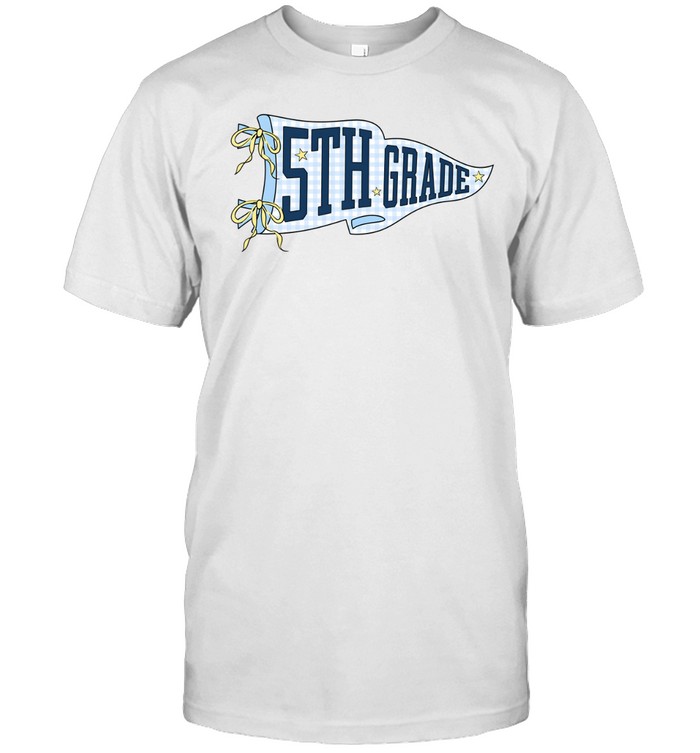 5th Grade Blue Gingham Pennant T- with Navy Varsity Letters Classic Men's T-shirt