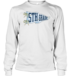 5th Grade Blue Gingham Pennant T- with Navy Varsity Letters Long Sleeved T-shirt