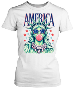 America Statue Of Liberty Blowing Bubble Gum 4th Of July  Classic Women's T-shirt