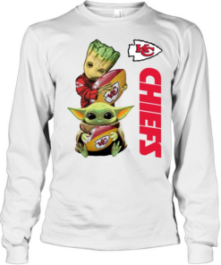 Baby Yoda And Baby Groot Hug Football Kansas City Chiefs  Long Sleeved T-shirt