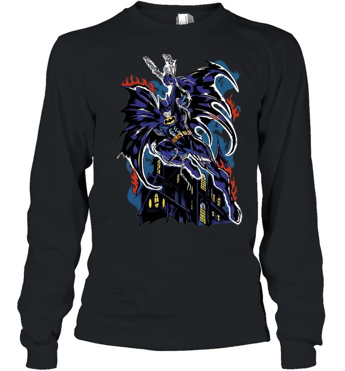 Batman DC Comics character fire mansion gothic comic book illustration Long Sleeved T-shirt