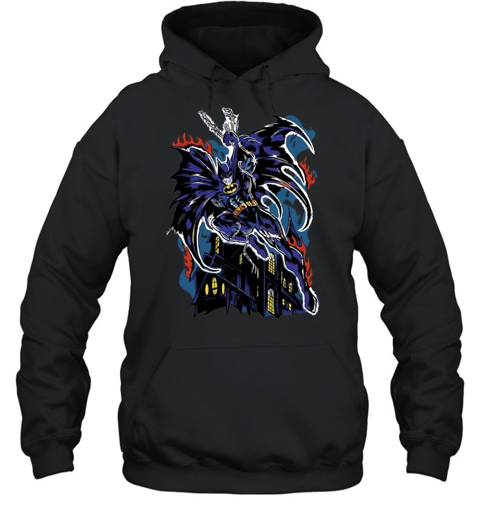 Batman DC Comics character fire mansion gothic comic book illustration Unisex Hoodie