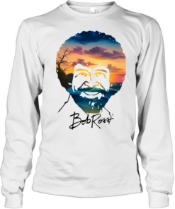 Bob Ross Double Exposure Nature Landscape Long Sleeved T-shirt