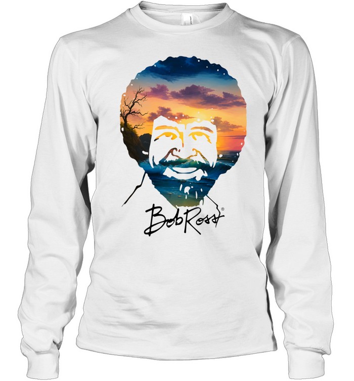 Bob Ross Double Exposure Nature Landscape Long Sleeved T-shirt