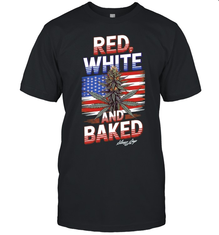 Cannabis Leaf American Flag Red White and Baked Stoner Days Fourth of July Classic Men's T-shirt