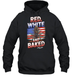 Cannabis Leaf American Flag Red White and Baked Stoner Days Fourth of July Unisex Hoodie