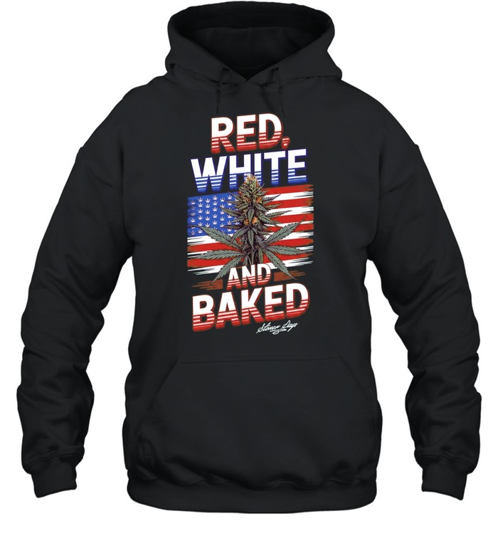 Cannabis Leaf American Flag Red White and Baked Stoner Days Fourth of July Unisex Hoodie