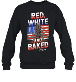 Cannabis Leaf American Flag Red White and Baked Stoner Days Fourth of July Unisex Sweatshirt