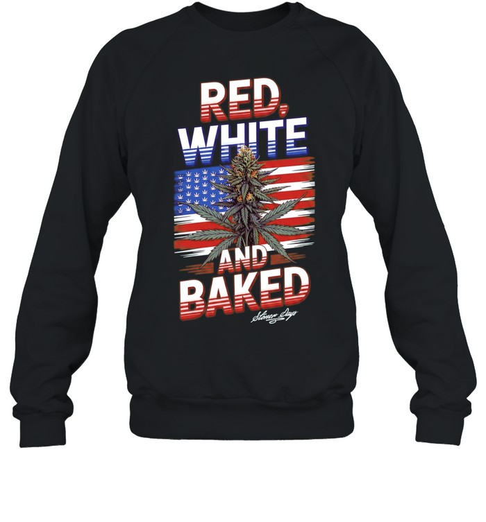 Cannabis Leaf American Flag Red White and Baked Stoner Days Fourth of July Unisex Sweatshirt