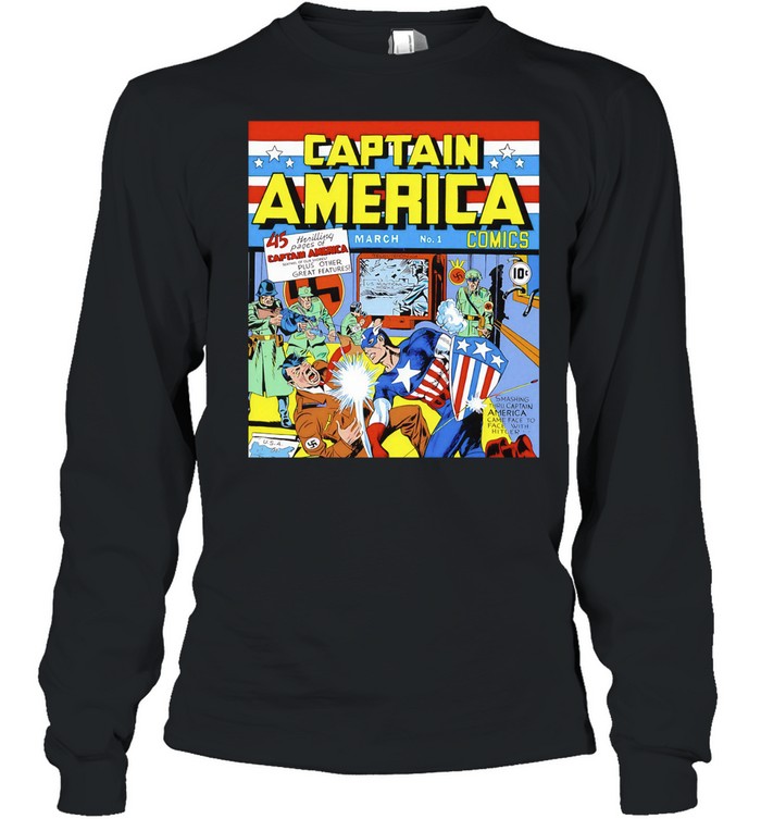 Captain America punching Adolf Hitler Captain America Comics Long Sleeved T-shirt