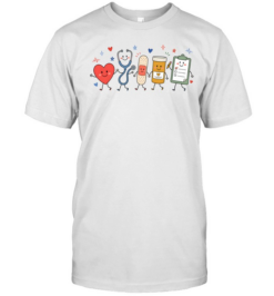 Cute Hand-Drawn Medical Supplies T- with Happy Heart and Stethoscope Classic Men's T-shirt