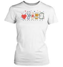 Cute Hand-Drawn Medical Supplies T- with Happy Heart and Stethoscope Classic Women's T-shirt
