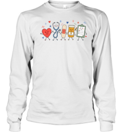 Cute Hand-Drawn Medical Supplies T- with Happy Heart and Stethoscope Long Sleeved T-shirt