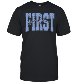 First Grade Pastel Blue Polka Dot Block Letters  Classic Men's T-shirt