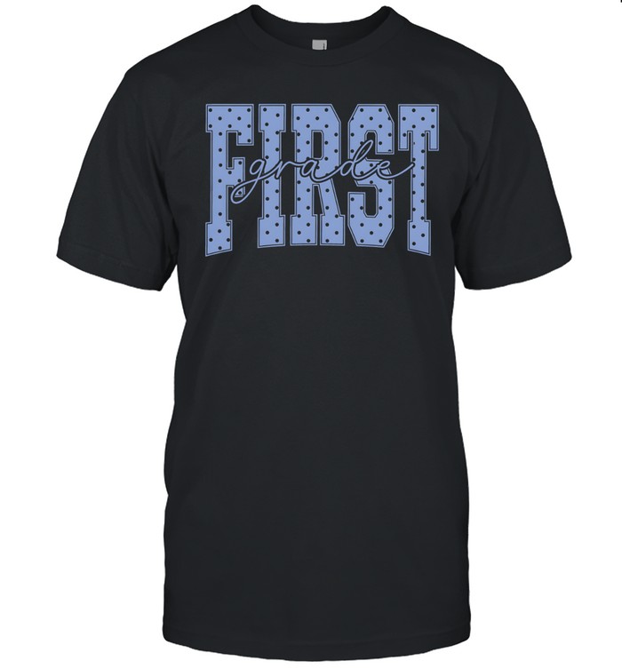 First Grade Pastel Blue Polka Dot Block Letters Classic Men's T-shirt