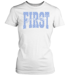 First Grade Pastel Blue Polka Dot Block Letters Classic Women's T-shirt