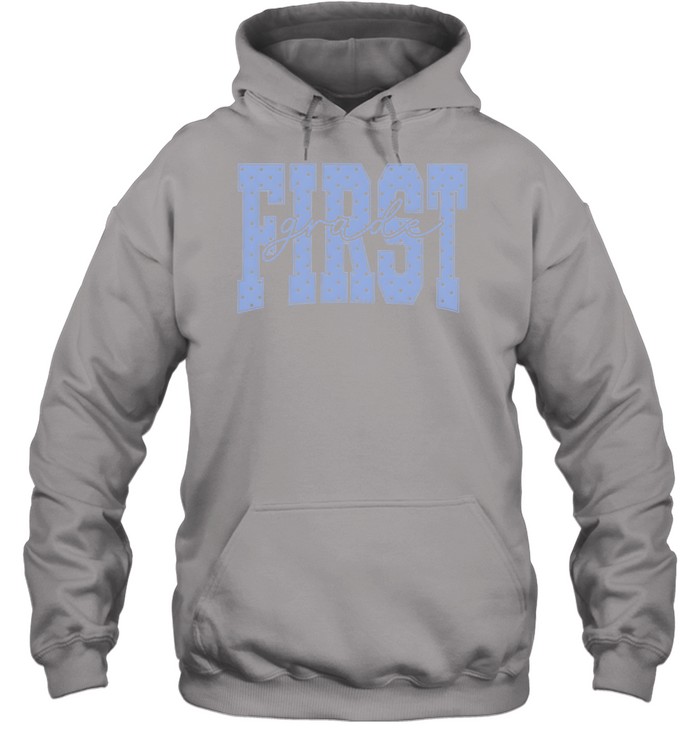 First Grade Pastel Blue Polka Dot Block Letters Unisex Hoodie