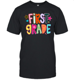 First Grade Retro Colorful Bubble with Smiley Face and Stars  Classic Men's T-shirt