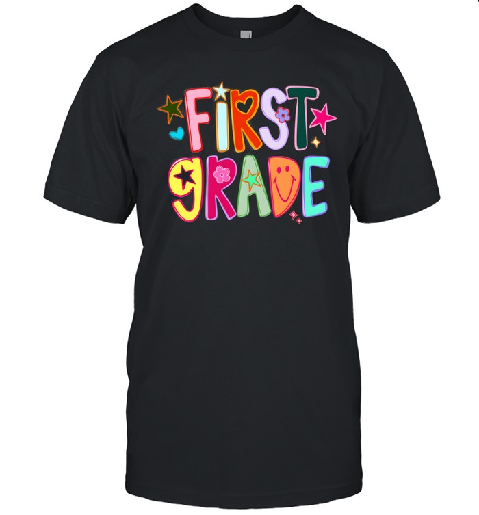 First Grade Retro Colorful Bubble with Smiley Face and Stars Classic Men's T-shirt