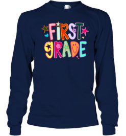 First Grade Retro Colorful Bubble with Smiley Face and Stars Long Sleeved T-shirt