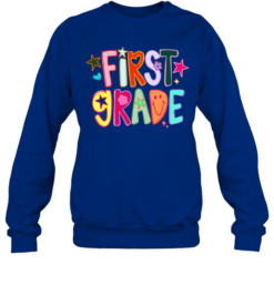 First Grade Retro Colorful Bubble with Smiley Face and Stars Unisex Sweatshirt