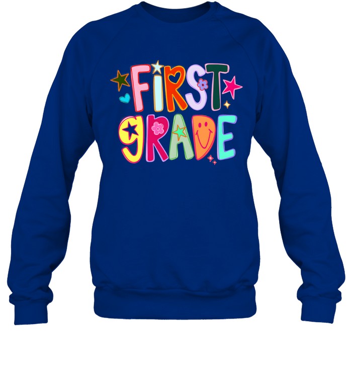 First Grade Retro Colorful Bubble with Smiley Face and Stars Unisex Sweatshirt