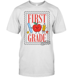 First Grade Vintage Postage Stamp T- with Cute School Supplies Classic Men's T-shirt