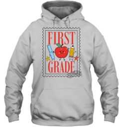 First Grade Vintage Postage Stamp T- with Cute School Supplies Unisex Hoodie
