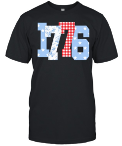 Floral Gingham Stars 1776 Patriotic America 4th of July  Classic Men's T-shirt