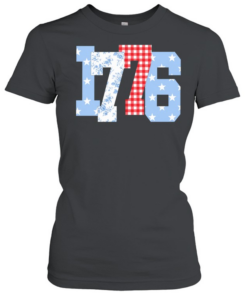 Floral Gingham Stars 1776 Patriotic America 4th of July  Classic Women's T-shirt