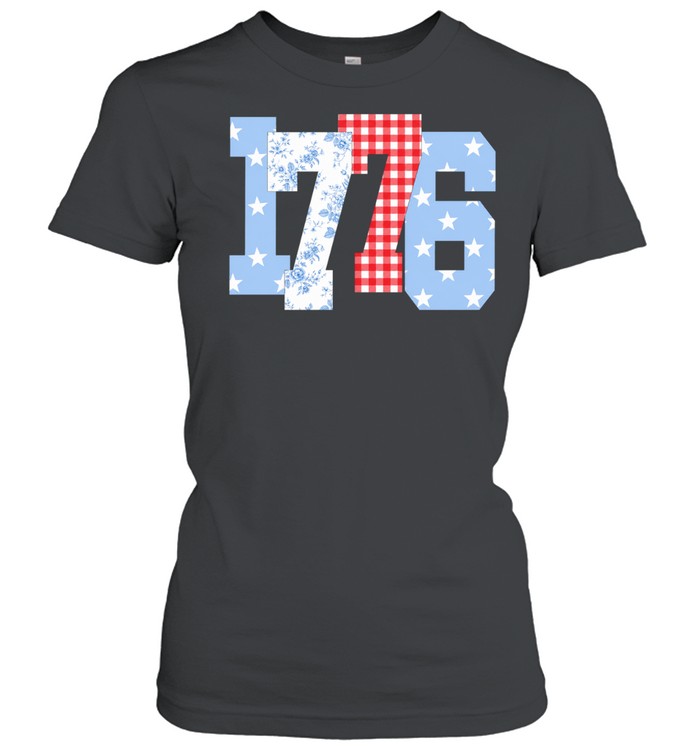Floral Gingham Stars 1776 Patriotic America 4th of July Classic Women's T-shirt