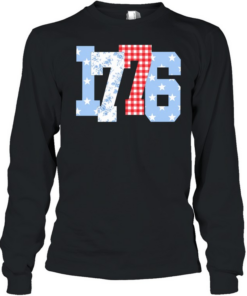 Floral Gingham Stars 1776 Patriotic America 4th of July Long Sleeved T-shirt