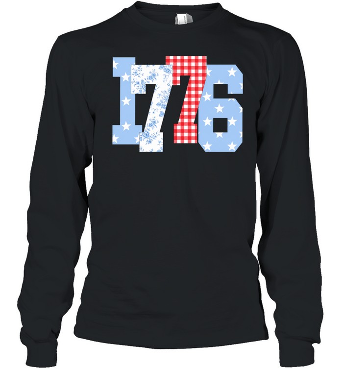 Floral Gingham Stars 1776 Patriotic America 4th of July Long Sleeved T-shirt