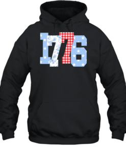 Floral Gingham Stars 1776 Patriotic America 4th of July Unisex Hoodie