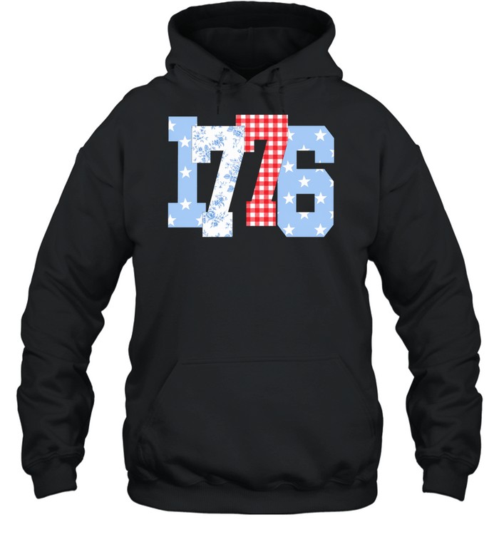 Floral Gingham Stars 1776 Patriotic America 4th of July Unisex Hoodie