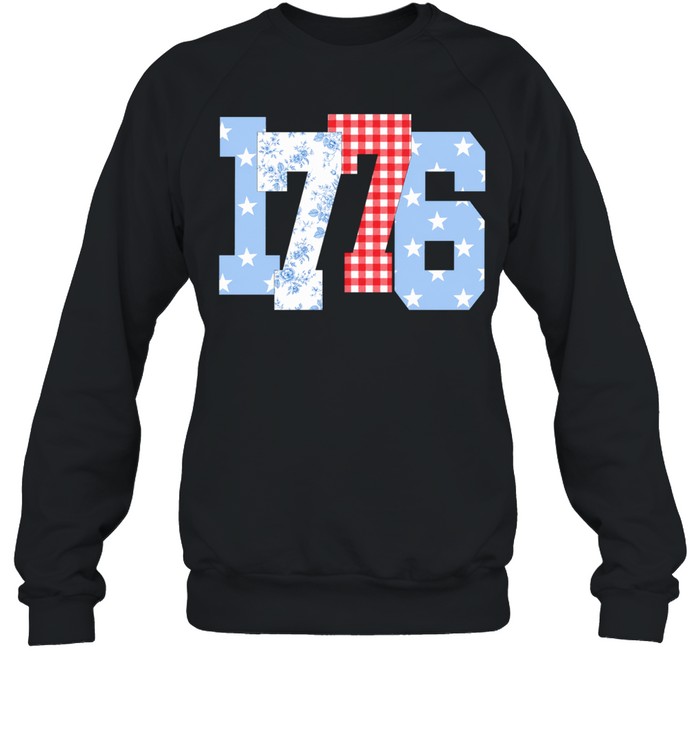 Floral Gingham Stars 1776 Patriotic America 4th of July Unisex Sweatshirt