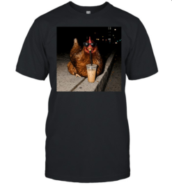 Funny Chicken Drinking Iced Coffee Urban Meme  Classic Men's T-shirt