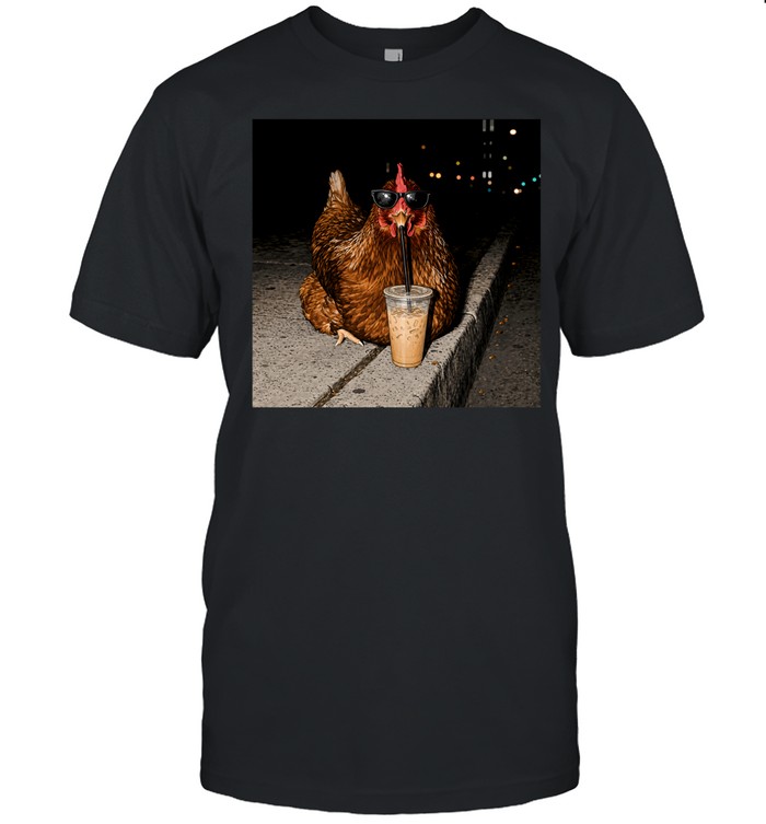 Funny Chicken Drinking Iced Coffee Urban Meme Classic Men's T-shirt