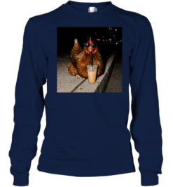 Funny Chicken Drinking Iced Coffee Urban Meme Long Sleeved T-shirt