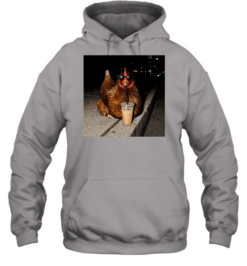 Funny Chicken Drinking Iced Coffee Urban Meme Unisex Hoodie