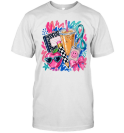 Hand-Drawn Teacher Life Graphics T- with Iced Coffee and Composition Notebook Classic Men's T-shirt