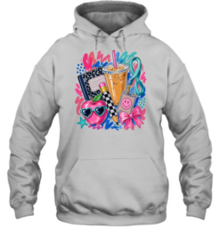 Hand-Drawn Teacher Life Graphics T- with Iced Coffee and Composition Notebook Unisex Hoodie
