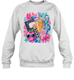 Hand-Drawn Teacher Life Graphics T- with Iced Coffee and Composition Notebook Unisex Sweatshirt