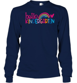 Hello Kindergarten T- with Cute Colorful Pastel Rainbow Graphic Long Sleeved T-shirt